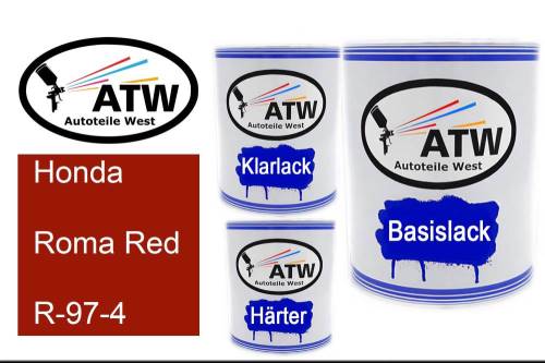 Honda, Roma Red, R-97-4: 1L Lackdose + 1L Klarlack + 500ml Härter - Set, von ATW Autoteile West.